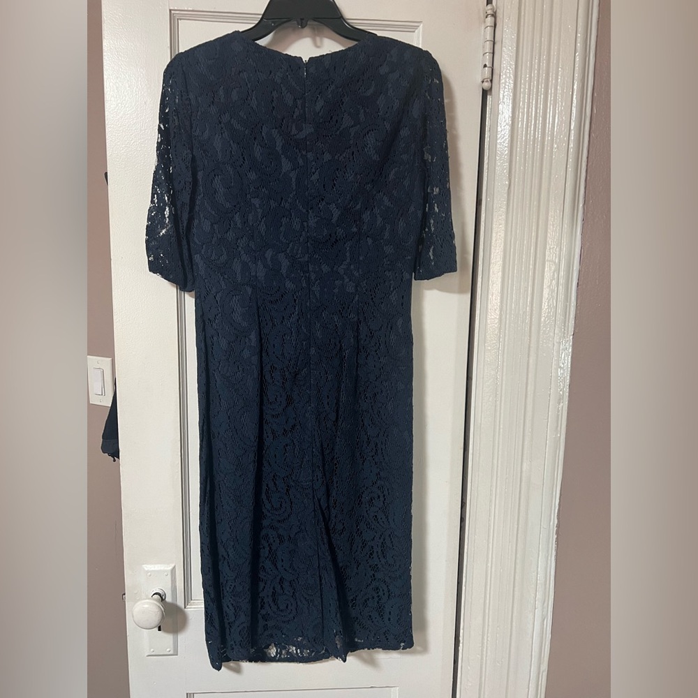Navy blue quarter sleeves laced dress